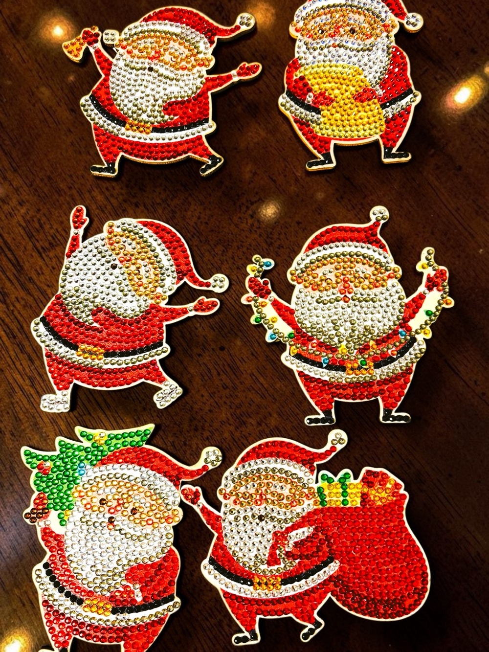 Coaster Set of Six Festive Santa with Holder Hand Crafted and Sealed
